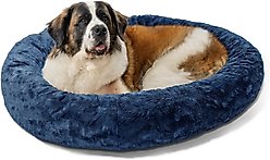 Best Friends by Sheri Calming Lux Fur Donut Cuddler Bolster Cat & Dog Bed, Navy, X-Large slide 2 of 8