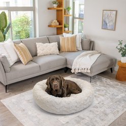 Best Friends by Sheri Calming Lux Fur Donut Cuddler Bolster Cat & Dog Bed, Oyster, Large