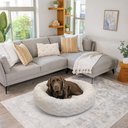 Best Friends by Sheri Calming Lux Fur Donut Cuddler Bolster Cat & Dog Bed, Oyster, Large