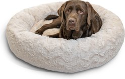 Best Friends by Sheri Calming Lux Fur Donut Cuddler Bolster Cat & Dog Bed, Oyster, Large slide 2 of 8