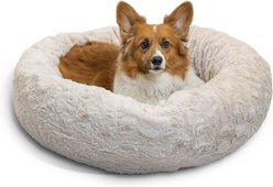 Best Friends by Sheri Calming Lux Fur Donut Cuddler Bolster Cat & Dog Bed, Oyster, Medium slide 2 of 8
