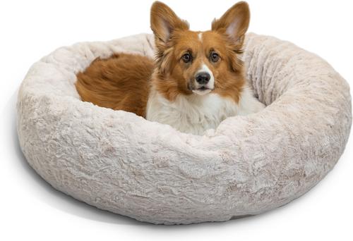 Show full view: Best Friends by Sheri Calming Lux Fur Donut Cuddler Bolster Cat & Dog Bed, Oyster, Medium slide 3 of 11