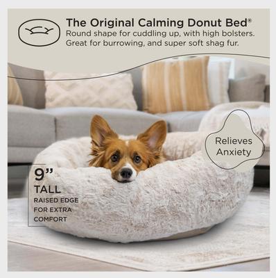 Show full view: Best Friends by Sheri Calming Lux Fur Donut Cuddler Bolster Cat & Dog Bed, Oyster, Medium slide 6 of 11