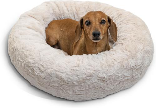Show full view: Best Friends by Sheri Calming Lux Fur Donut Cuddler Bolster Cat & Dog Bed, Oyster, Small slide 2 of 10