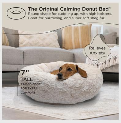 Show full view: Best Friends by Sheri Calming Lux Fur Donut Cuddler Bolster Cat & Dog Bed, Oyster, Small slide 5 of 10