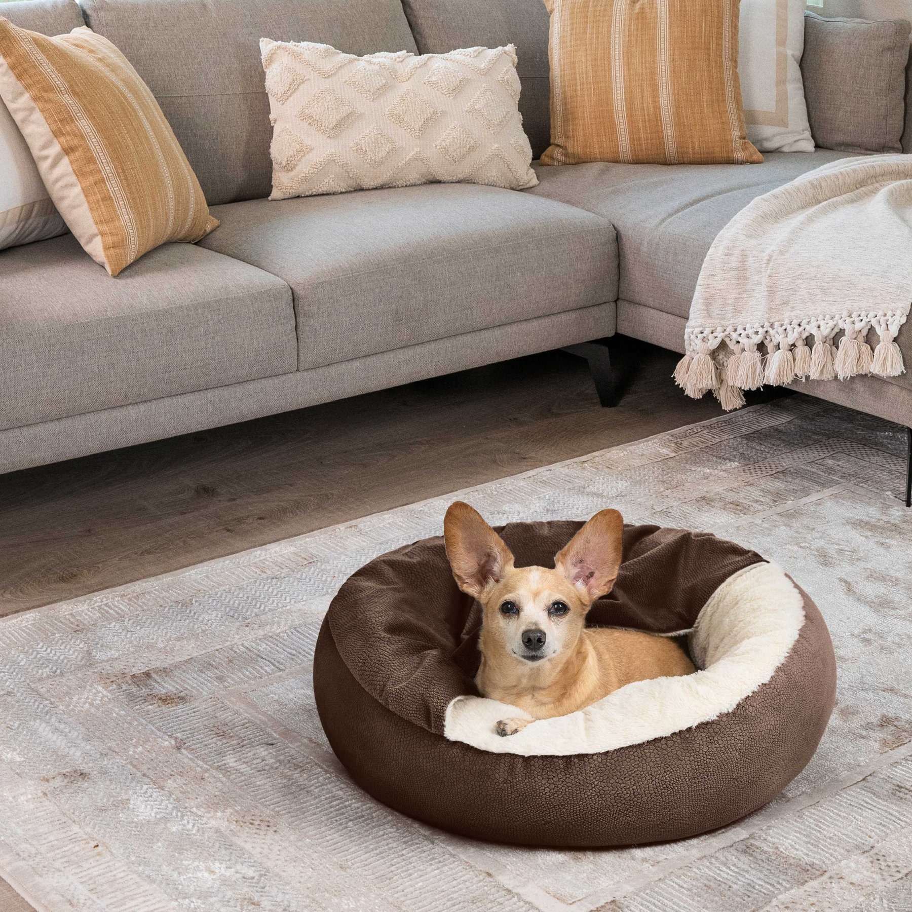 Best Friends by Sheri Cozy Cuddler Covered Cat & Dog Bed, Dark Chocolate, Standard