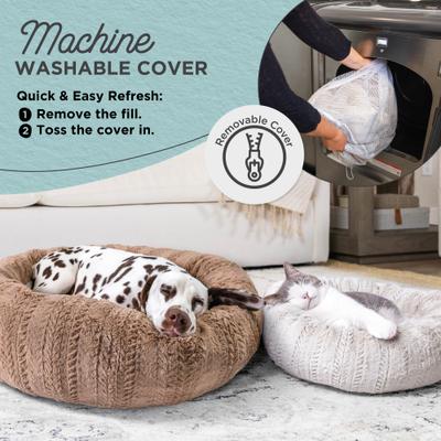 Show full view: Best Friends by Sheri Premium Herringbone Orthopedic Donut Dog & Cat Bed, Off-White, Medium slide 6 of 8