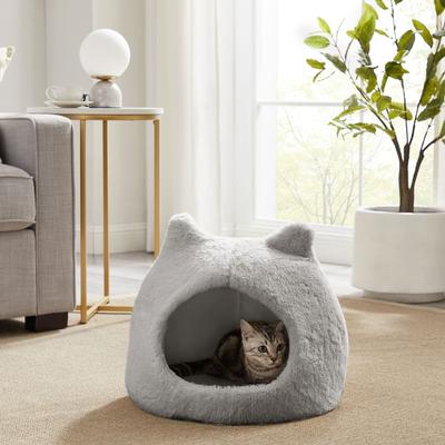 Show full view: Best Friends by Sheri Meow Hut Covered with Water-Resistant Bottom Cat Bed, Grey, Standard slide 1 of 5