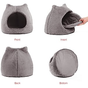 Best Friends by Sheri Meow Hut Covered with Water-Resistant Bottom Cat Bed, Grey, Standard