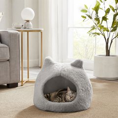 Best Friends by Sheri Meow Hut Covered with Water-Resistant Bottom Cat Bed, Grey, Standard