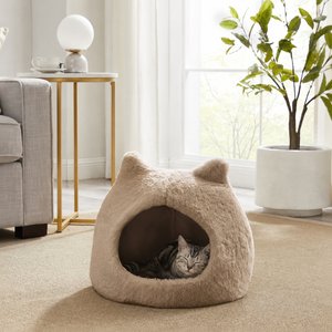 Best Friends by Sheri Meow Hut Covered with Water-Resistant Bottom Cat Bed, Wheat, Standard