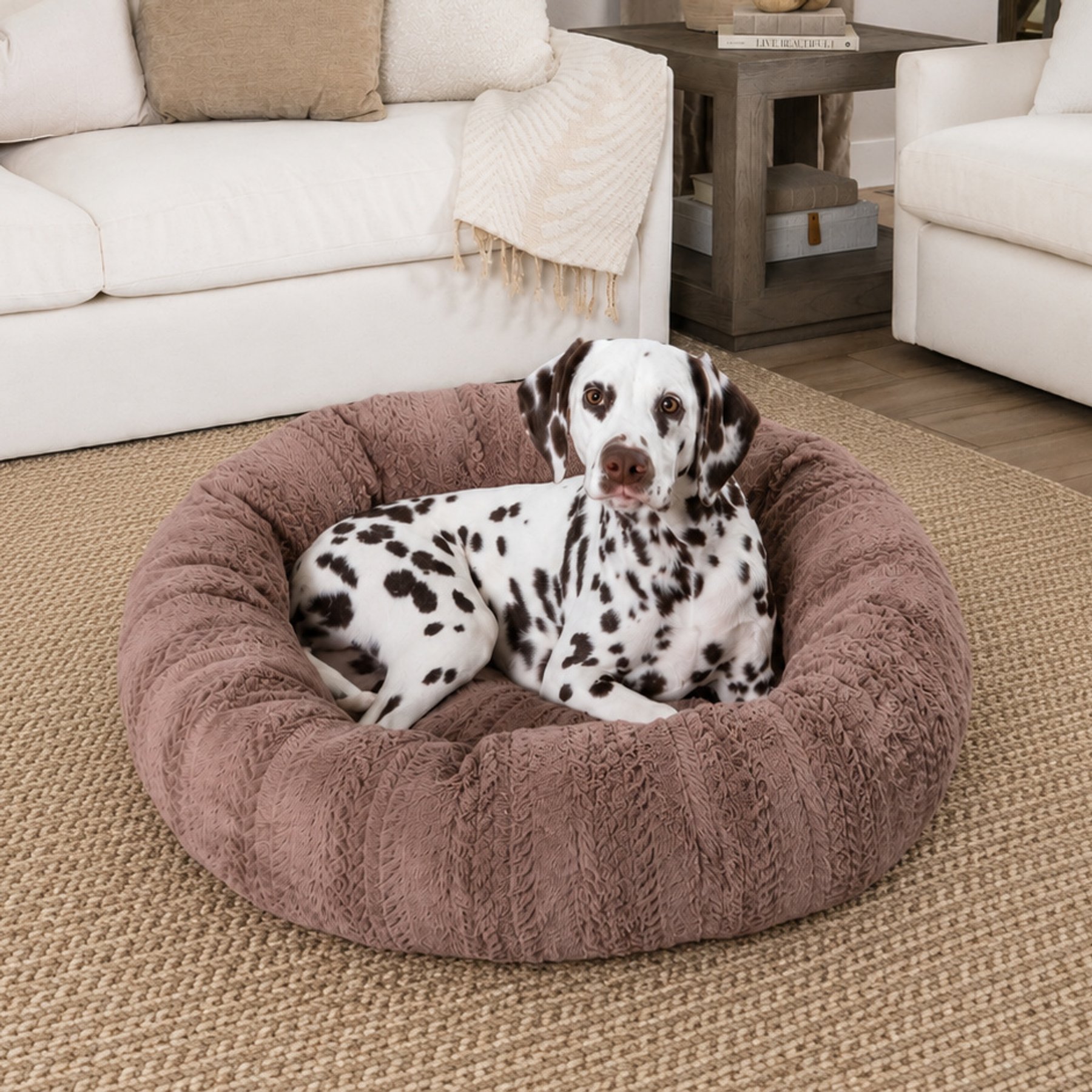 Best Friends by Sheri Premium Herringbone Orthopedic Donut Dog & Cat Bed, Desert Rose, Medium