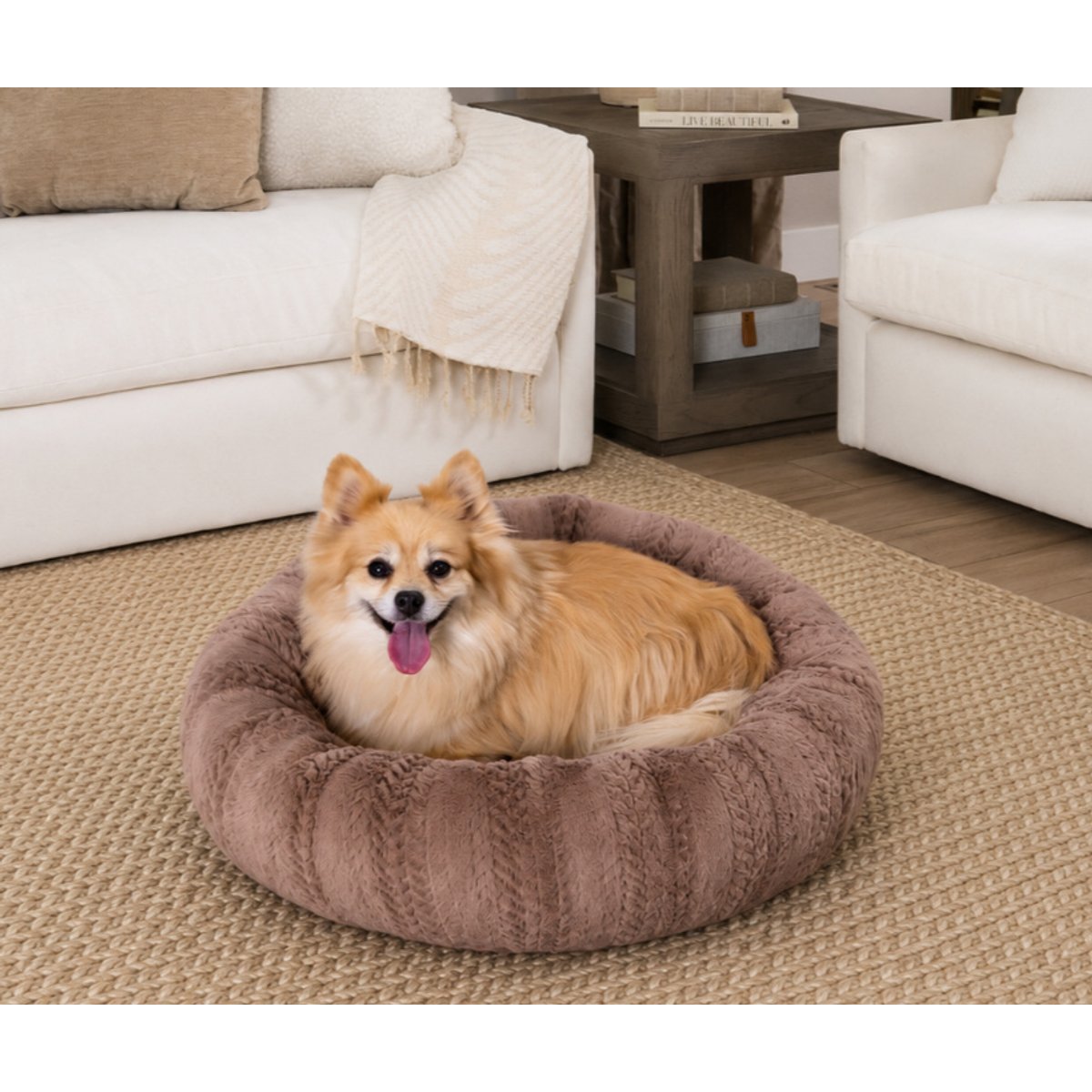 Best Friends by Sheri Premium Herringbone Orthopedic Donut Dog & Cat Bed, Desert Rose, Small