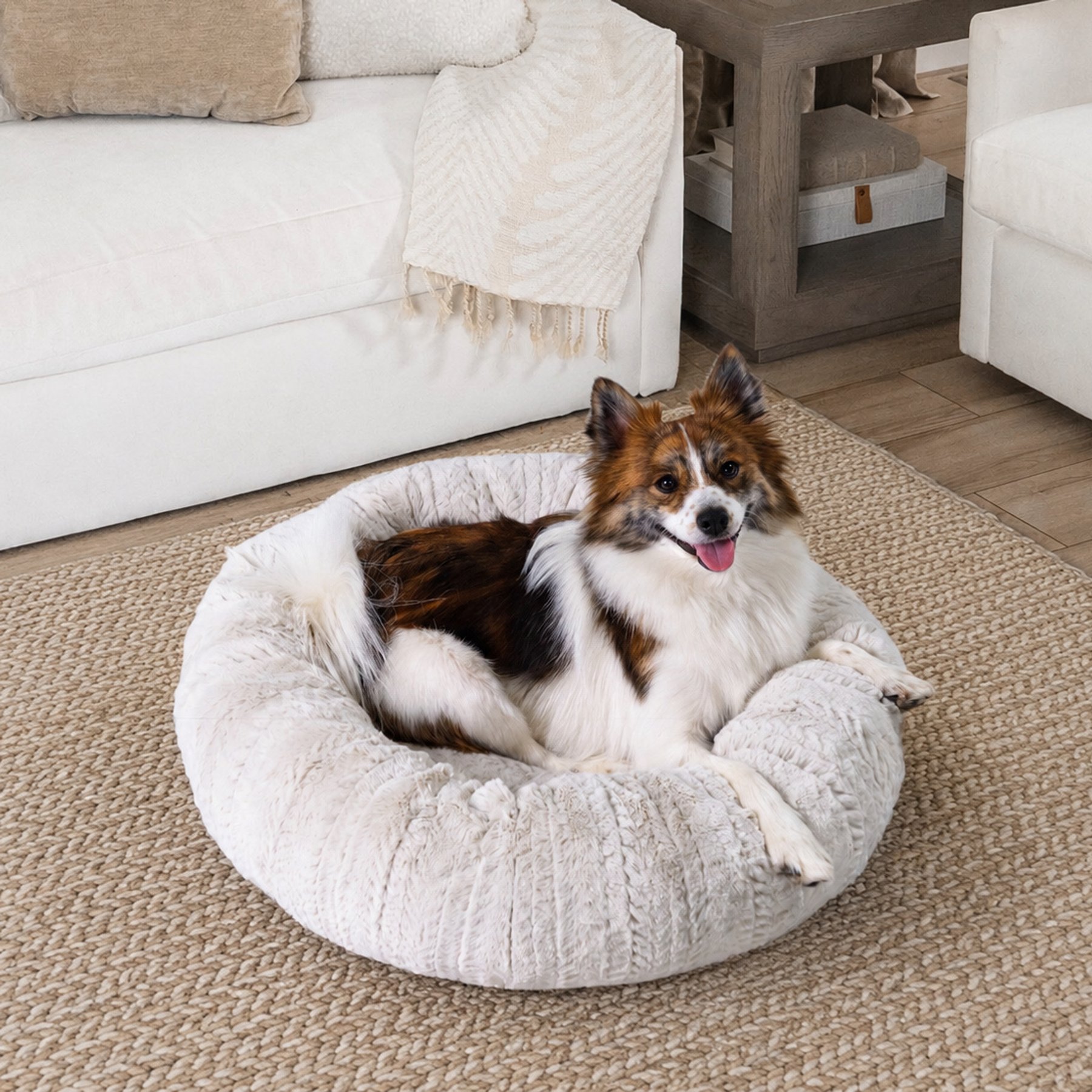 Best Friends by Sheri Premium Herringbone Orthopedic Donut Dog & Cat Bed, Off-White, Small