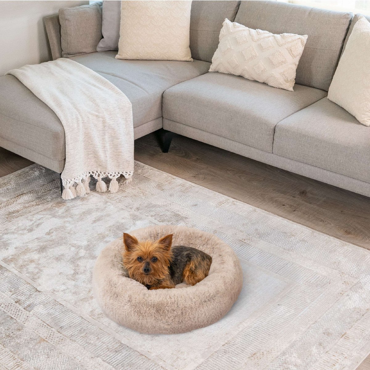 Best Friends by Sheri SnuggleSoft Faux Rabbit Fur Orthopedic Bolster Cat & Dog Bed, Brown, Small