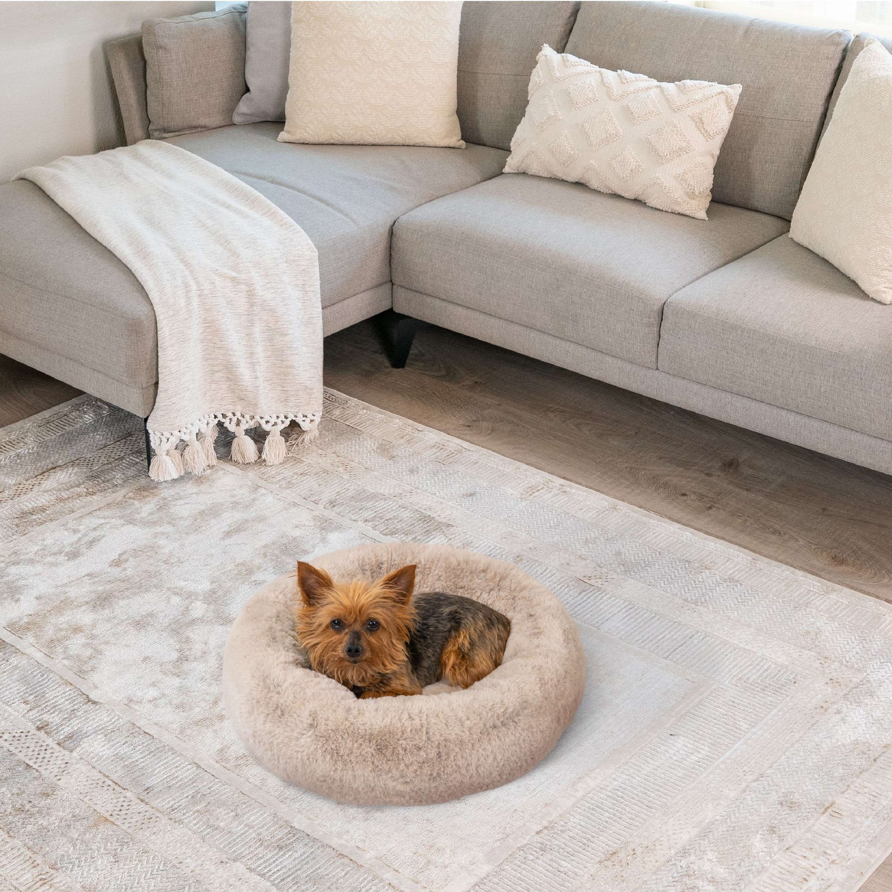 Best Friends by Sheri SnuggleSoft Faux Rabbit Fur Orthopedic Bolster Cat & Dog Bed, Brown, Small