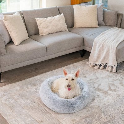 Best Friends by Sheri Best Friends by Sheri SnuggleSoft Faux Rabbit Fur Orthopedic Bolster Cat & Dog Bed, Gray, Medium