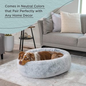 Best Friends by Sheri SnuggleSoft Faux Rabbit Fur Orthopedic Bolster Cat & Dog Bed, Grey, Large