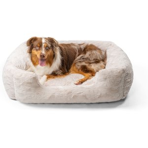 Best Friends by Sheri Soothe & Snooze Lounge Lux Memory Foam Rectangular Orthopedic Bolster Dog Bed, Oyster, Large