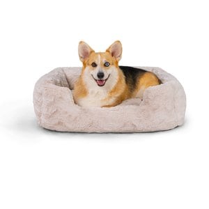 Best Friends by Sheri Soothe & Snooze Lounge Lux Memory Foam Rectangular Orthopedic Bolster Dog Bed, Oyster, Medium