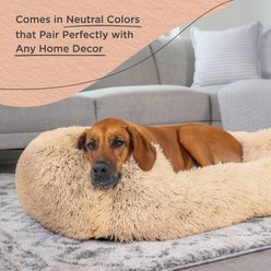 Best Friends by Sheri Soothe & Snooze Lounge Shag Rectangular Orthopedic Bolster Dog Bed, Taupe, Large slide 2 of 7