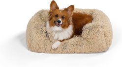Best Friends by Sheri Soothe & Snooze Lounge Shag Rectangular Orthopedic Bolster Dog Bed, Taupe, Medium slide 2 of 7