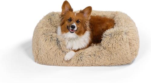 Show full view: Best Friends by Sheri Soothe & Snooze Lounge Shag Rectangular Orthopedic Bolster Dog Bed, Taupe, Medium slide 8 of 9