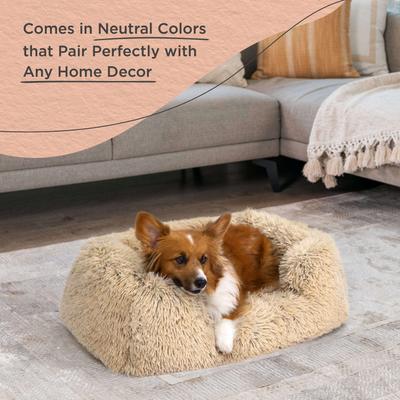 Show full view: Best Friends by Sheri Soothe & Snooze Lounge Shag Rectangular Orthopedic Bolster Dog Bed, Taupe, Medium slide 7 of 9