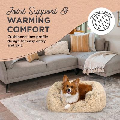 Show full view: Best Friends by Sheri Soothe & Snooze Lounge Shag Rectangular Orthopedic Bolster Dog Bed, Taupe, Medium slide 3 of 9