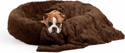 Best Friends by Sheri The Original Calming Donut Cat & Dog Bed & Throw Blanket, Dark Brown, Large 