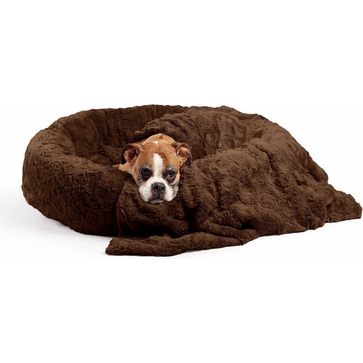 Best Friends by Sheri The Original Calming Donut Cat & Dog Bed & Throw Blanket, Dark Brown, Large