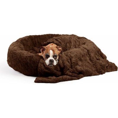 Best Friends by Sheri Best Friends by Sheri The Original Calming Donut Cat & Dog Bed & Throw Blanket, Dark Brown, Large
