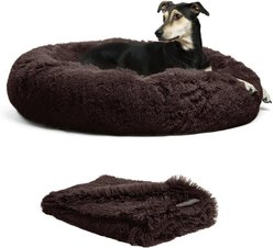 Best Friends by Sheri The Original Calming Donut Cat & Dog Bed & Throw Blanket, Dark Chocolate, Large