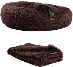 Best Friends by Sheri The Original Calming Donut Cat & Dog Bed & Throw Blanket, Dark Chocolate, Medium