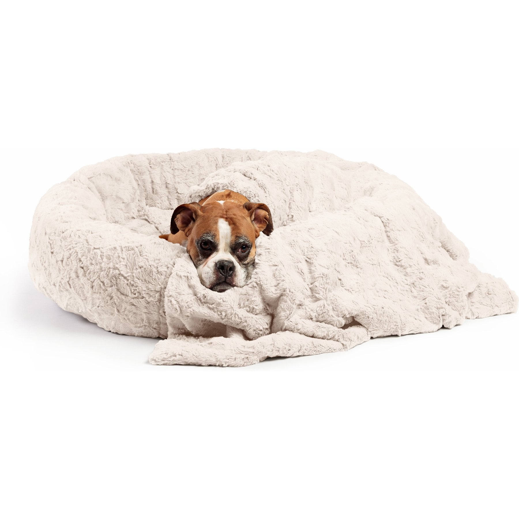 Best Friends by Sheri The Original Calming Donut Cat & Dog Bed & Throw Blanket, Oyster, Large