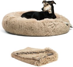 Best Friends by Sheri The Original Calming Donut Dog Bed & Throw Dog Blanket, Taupe, Large