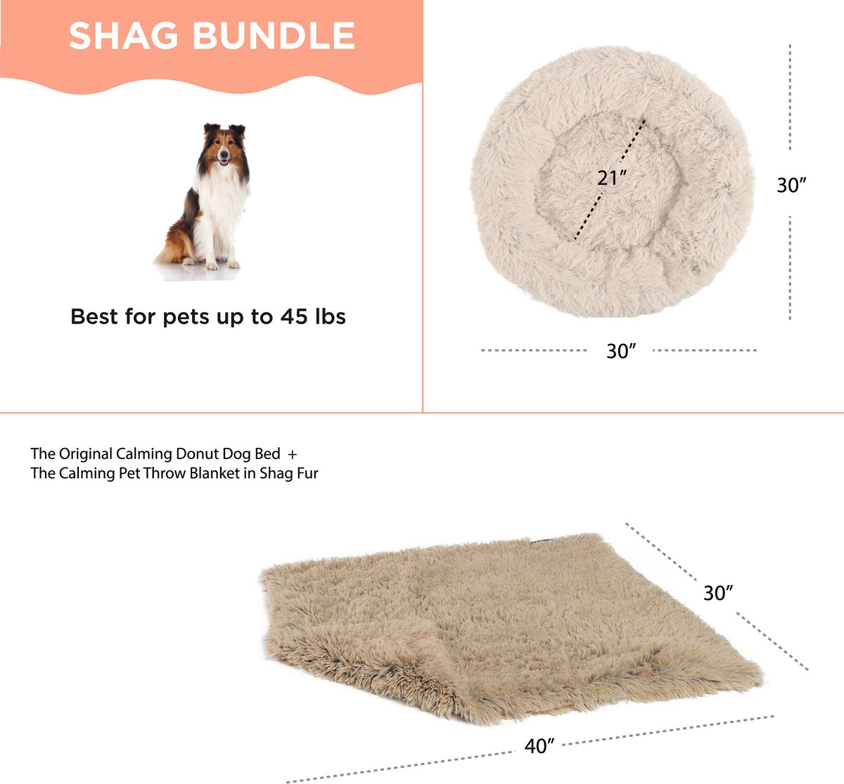 BEST FRIENDS BY SHERI The Original Calming Donut Dog Bed & Throw Dog Blanket, Taupe, Medium