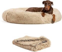 Best Friends by Sheri The Original Calming Donut Dog Bed & Throw Dog Blanket, Taupe, X-Large