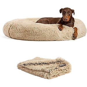 FurHaven Calming Cuddler Long Fur Donut Bolster Dog Bed