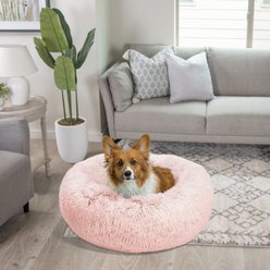 Best Friends by Sheri The Original Calming Shag Fur Donut Cuddler Cat & Dog Bed, Cotton Candy, Medium