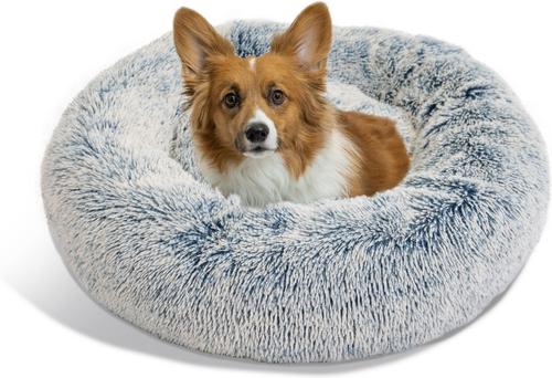 Show full view: Best Friends by Sheri The Original Calming Shag Fur Donut Cuddler Cat & Dog Bed, Denim, Medium slide 2 of 11