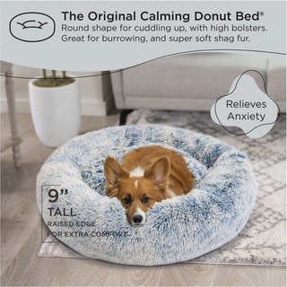 Best Friends by Sheri The Original Calming Shag Fur Donut Cuddler Cat & Dog Bed, Denim, Medium slide 5 of 8