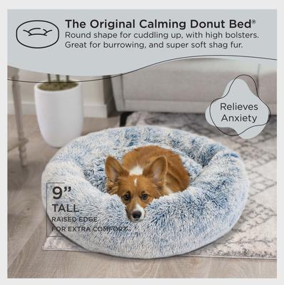 Show full view: Best Friends by Sheri The Original Calming Shag Fur Donut Cuddler Cat & Dog Bed, Denim, Medium slide 5 of 11
