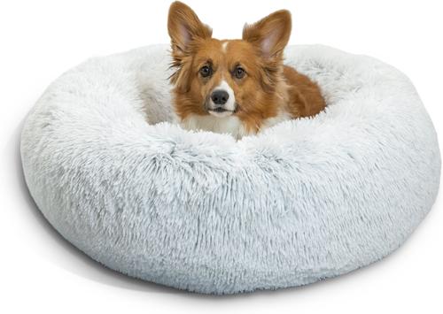 Show full view: Best Friends by Sheri The Original Calming Shag Fur Donut Cuddler Cat & Dog Bed, Frost, Medium slide 2 of 11