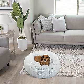 Best Friends by Sheri The Original Calming Shag Fur Donut Cuddler Cat & Dog Bed, Frost, Small slide 1 of 8