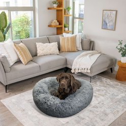 Best Friends by Sheri The Original Calming Shag Fur Donut Cuddler Cat & Dog Bed, Grey, Large