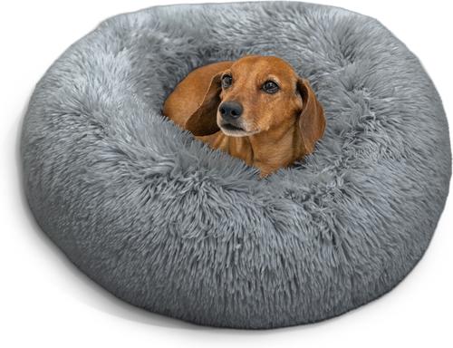 Show full view: Best Friends by Sheri The Original Calming Shag Fur Donut Cuddler Cat & Dog Bed, Grey, Small slide 2 of 11