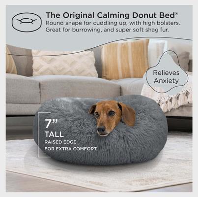 Show full view: Best Friends by Sheri The Original Calming Shag Fur Donut Cuddler Cat & Dog Bed, Grey, Small slide 5 of 11