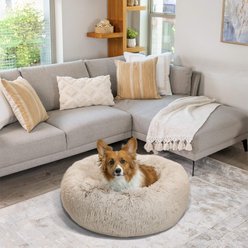 Best Friends by Sheri The Original Calming Shag Fur Donut Cuddler Cat & Dog Bed, Taupe, Medium slide 1 of 8