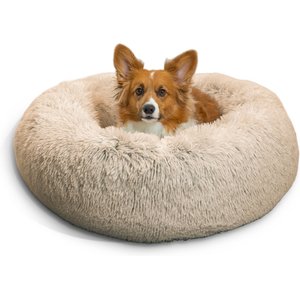 Best Friends by Sheri The Original Calming Shag Fur Donut Cuddler Cat & Dog Bed, Taupe, Medium